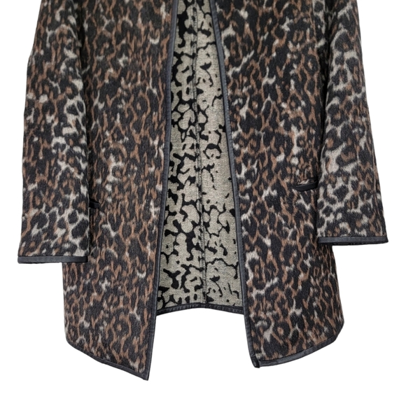 Old Navy Faux Fur Animal Print Faux Leather Trim Open Coatigan Size Small Womens - Picture 4 of 10